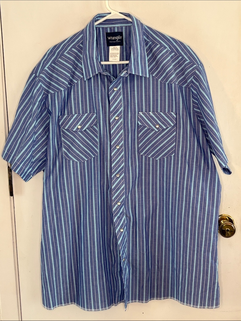 Wrangler blue stripe short sleeve button down western shirt Size 3XL Tall